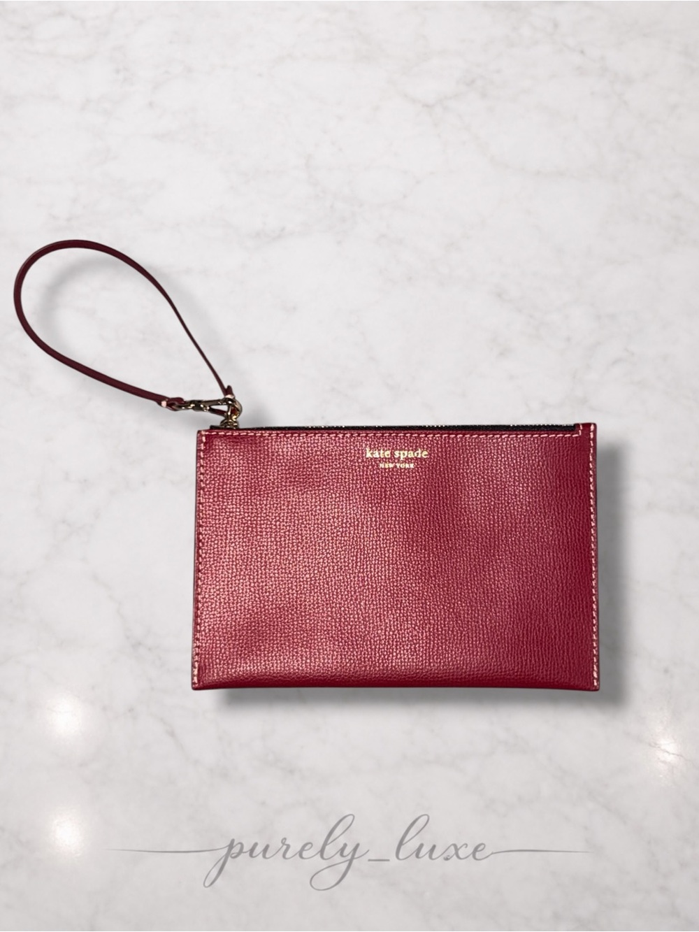 kate spade Burgundy Leather Wristlet Pouch with Strap